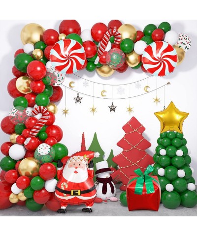 141Pcs Christmas Balloons Arch Garland Kit Green Red White Gold Confetti Balloons Candy Santa Claus Mylar Balloon for Xmas Fr...