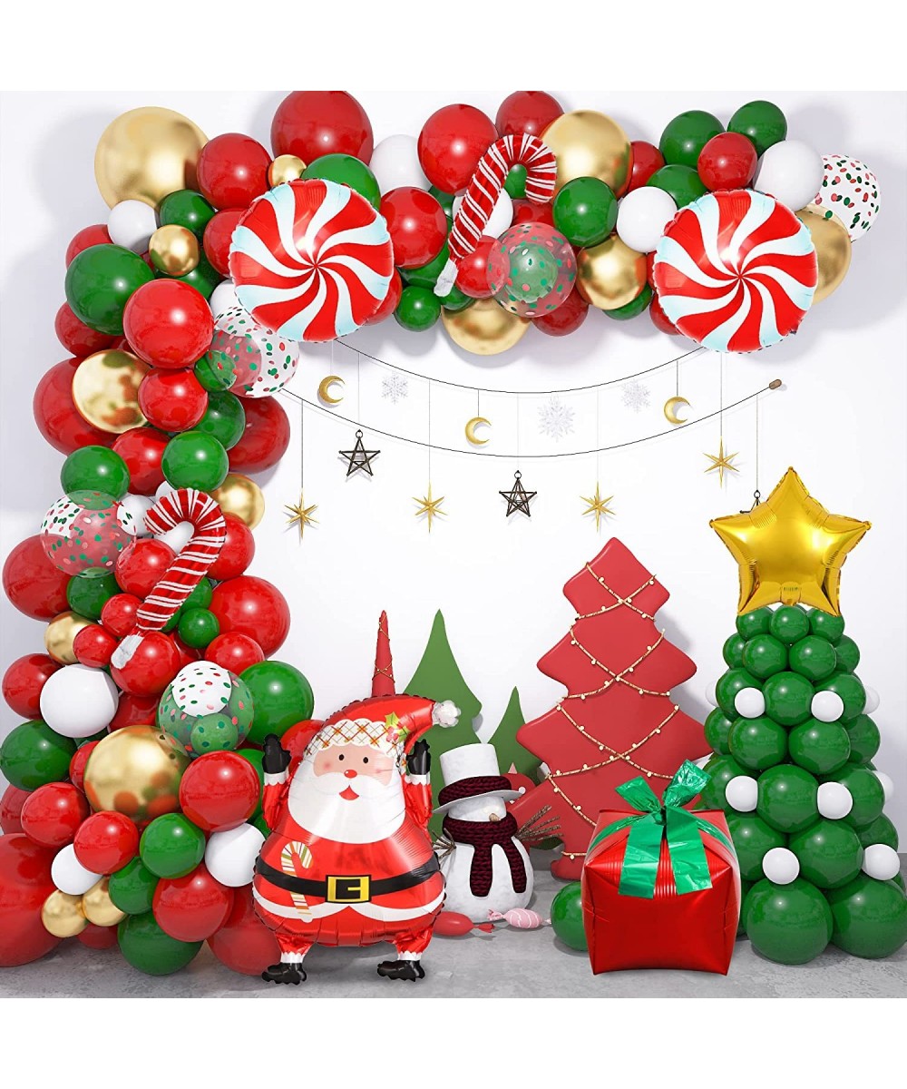 141Pcs Christmas Balloons Arch Garland Kit Green Red White Gold Confetti Balloons Candy Santa Claus Mylar Balloon for Xmas Fr...