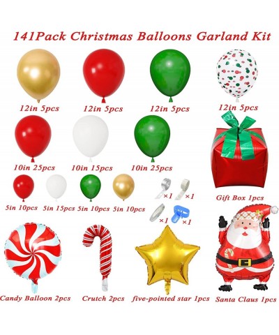 141Pcs Christmas Balloons Arch Garland Kit Green Red White Gold Confetti Balloons Candy Santa Claus Mylar Balloon for Xmas Fr...