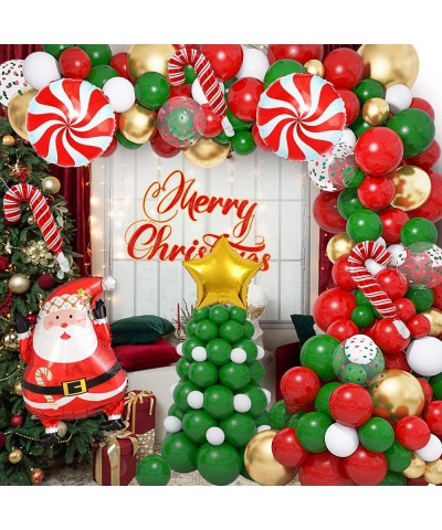 141Pcs Christmas Balloons Arch Garland Kit Green Red White Gold Confetti Balloons Candy Santa Claus Mylar Balloon for Xmas Fr...