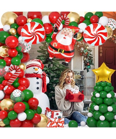 141Pcs Christmas Balloons Arch Garland Kit Green Red White Gold Confetti Balloons Candy Santa Claus Mylar Balloon for Xmas Fr...