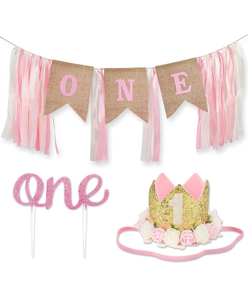 1st Birthday Girl Decorations WITH Crown - 1 Year Old Baby First Birthday Decorations Girl - Princess Theme Cake Smash Party ...