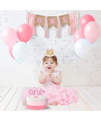 1st Birthday Girl Decorations WITH Crown - 1 Year Old Baby First Birthday Decorations Girl - Princess Theme Cake Smash Party ...