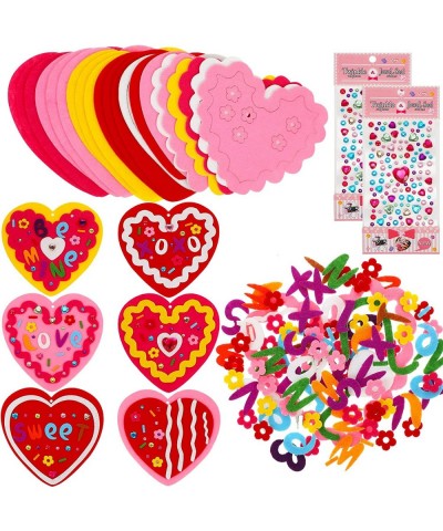 36 Sets DIY Valentine's Day Felt Heart Craft Kit Colorful Felt Heart Card Decorations Self-Adhesive Heart Stickers Letter Sti...