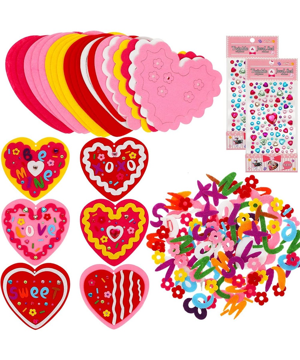 36 Sets DIY Valentine's Day Felt Heart Craft Kit Colorful Felt Heart Card Decorations Self-Adhesive Heart Stickers Letter Sti...