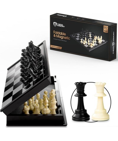 Travel Chess Set 9.5" x 9.5"- Mini Chess Set for Kids with Folding Magnetic Chess Board Storage Box & 2 Extra Queen Pieces - ...