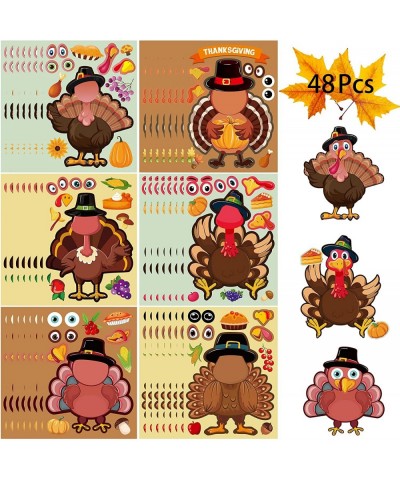 48 Sheets Thanksgiving Make a Turkey Stickers Thanksgiving Party Games Stickers for Kids 6 Style Thanksgiving Activity Sticke...