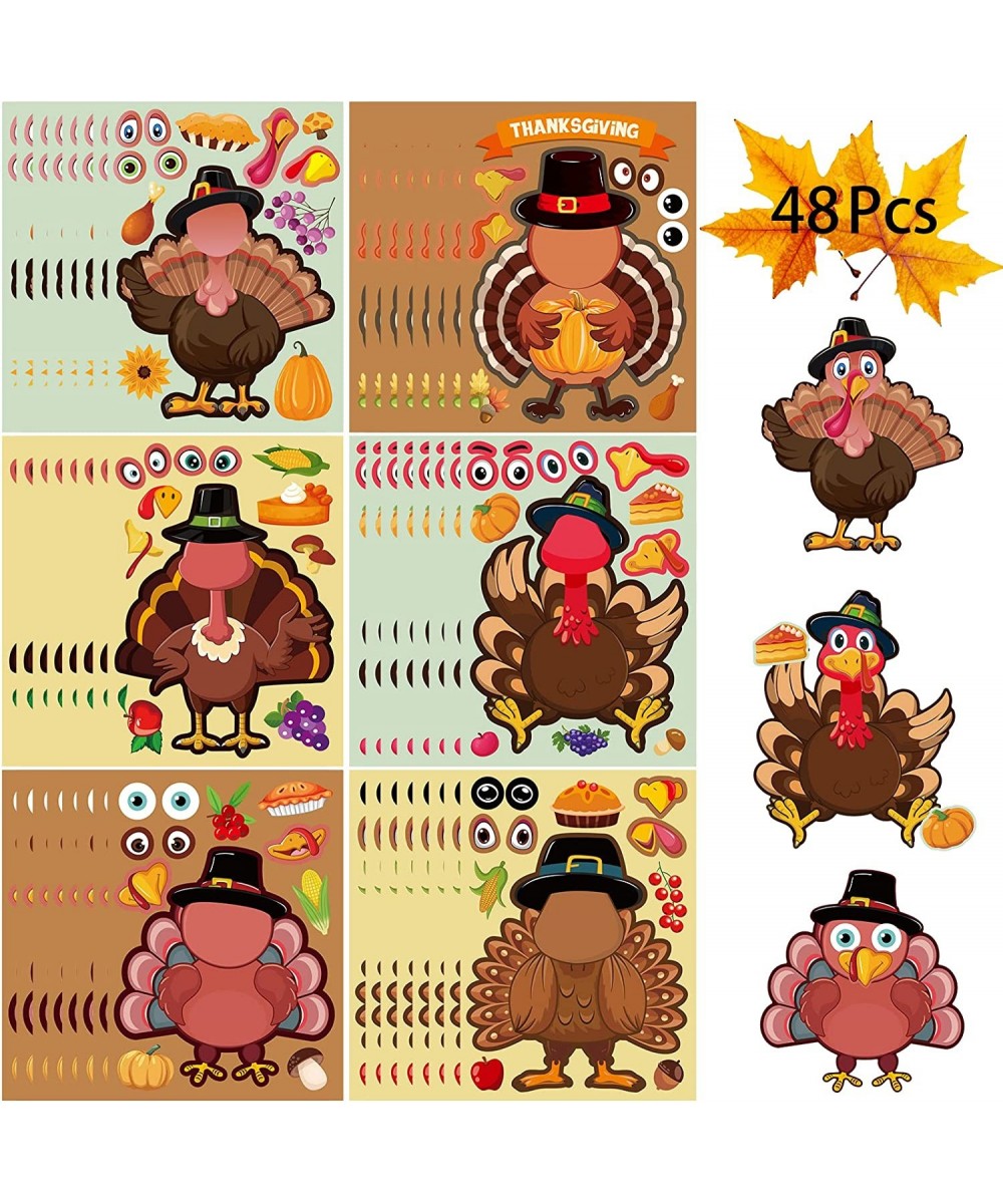 48 Sheets Thanksgiving Make a Turkey Stickers Thanksgiving Party Games Stickers for Kids 6 Style Thanksgiving Activity Sticke...