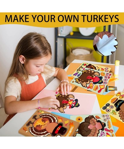 48 Sheets Thanksgiving Make a Turkey Stickers Thanksgiving Party Games Stickers for Kids 6 Style Thanksgiving Activity Sticke...