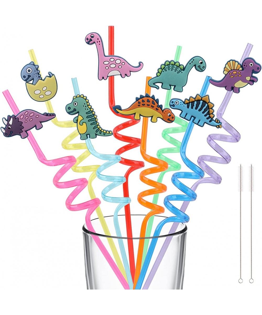 24 Pcs Reusable Dinosaur Straws Party Favors Plastic Dinosaur Straws for Kids Safari Jungle Dinosaur Theme Party Supplies Dec...