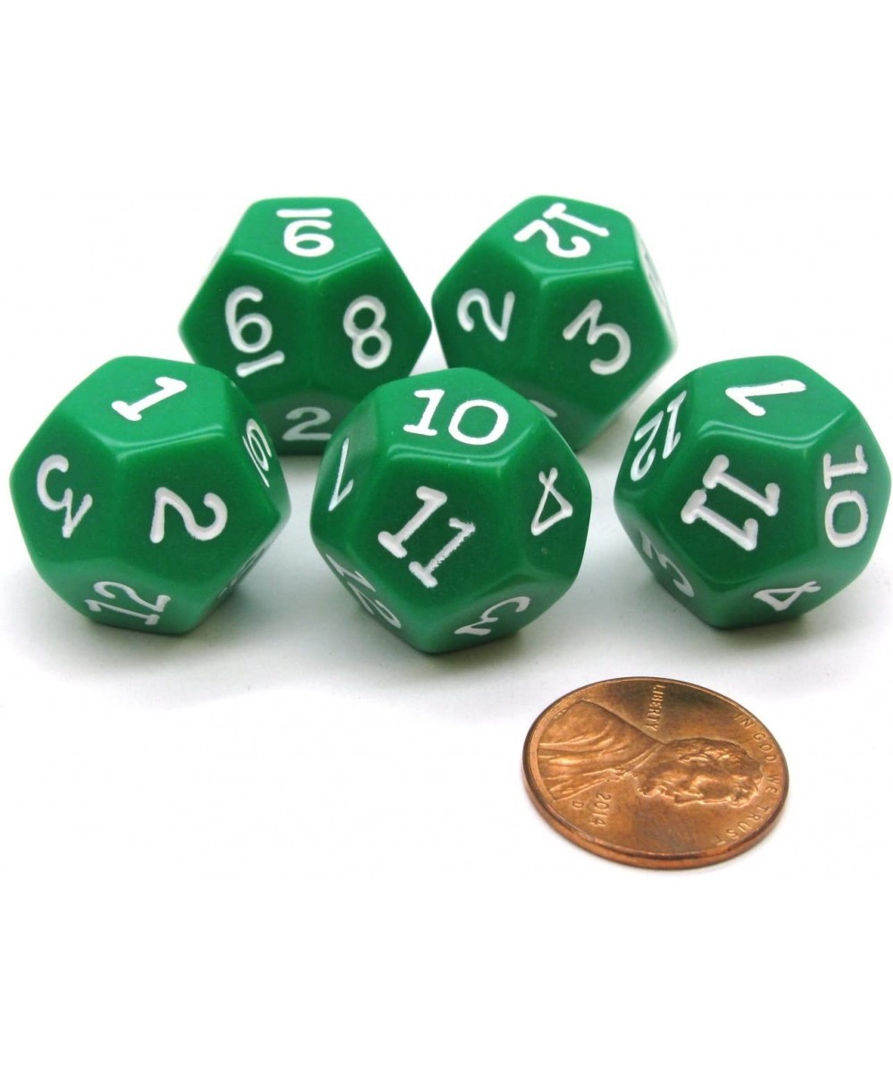 Set of 5 D12 12-Sided 18mm Opaque RPG Dice - Green with White Numbers $15.13 Game Accessories