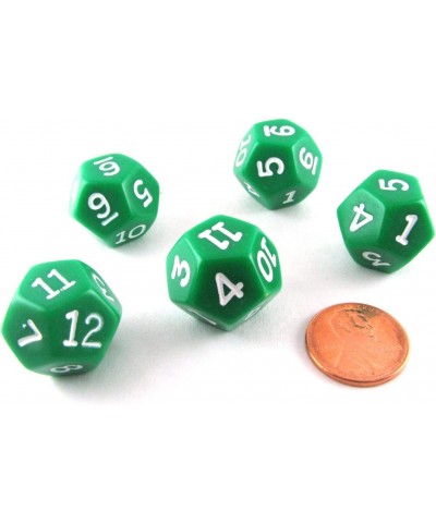 Set of 5 D12 12-Sided 18mm Opaque RPG Dice - Green with White Numbers $15.13 Game Accessories