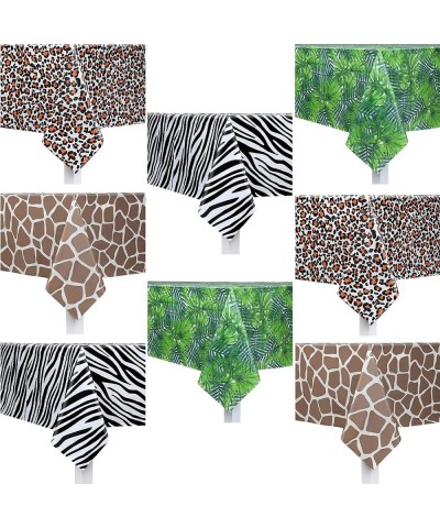 8 Pieces Animal Safari Theme Zoo Table Covers Tropical Palm Leaf Tablecloth Zebra Print Tablecloth Leopard Giraffe Print Tabl...