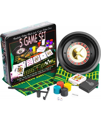 5 in 1 Casino Games Set Roulette Poker Black Jack Craps has Chips Mats Dices Cards $51.72 Card Games