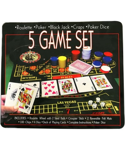 5 in 1 Casino Games Set Roulette Poker Black Jack Craps has Chips Mats Dices Cards $51.72 Card Games