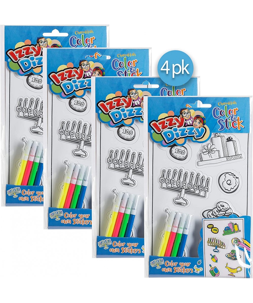 Hanukkah Color and Stick - 4 Pack - Color Your Own Stickers - Includes 4 Markers - Hanukah Arts and Crafts - Gifts and Games ...