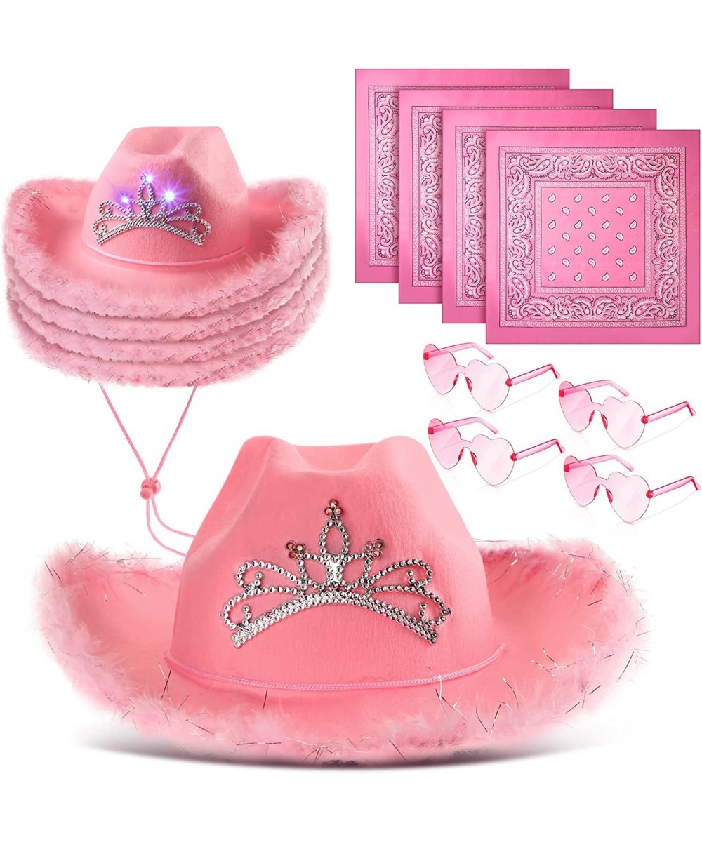 12 Pcs Light Up Pink Cowgirl Hat with Heart Glasses and Bandana Pink Cowboy Hat with Tiara Crown for Girls $73.43 Kids' Dress...