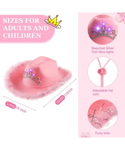 12 Pcs Light Up Pink Cowgirl Hat with Heart Glasses and Bandana Pink Cowboy Hat with Tiara Crown for Girls $73.43 Kids' Dress...