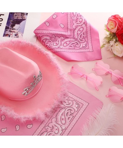 12 Pcs Light Up Pink Cowgirl Hat with Heart Glasses and Bandana Pink Cowboy Hat with Tiara Crown for Girls $73.43 Kids' Dress...