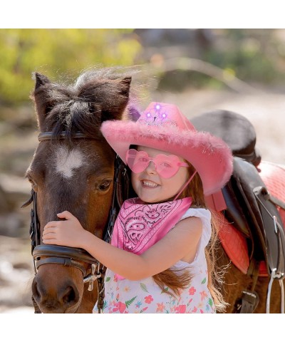 12 Pcs Light Up Pink Cowgirl Hat with Heart Glasses and Bandana Pink Cowboy Hat with Tiara Crown for Girls $73.43 Kids' Dress...