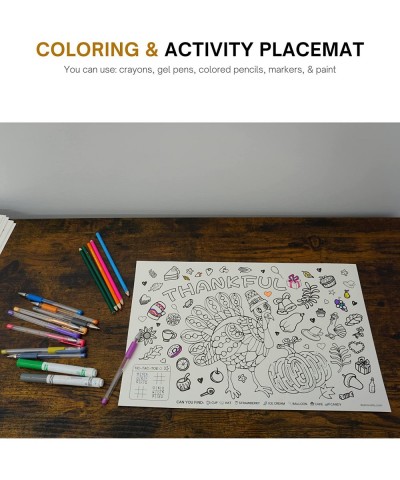 Thanksgiving Placemat Activity Kids Coloring Placemats for Kids & Adults 11x17 Paper Disposable Placemats Crafts Bulk 12 Pack...