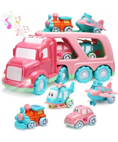 Carrier Car Toy Set(5 in 1) with Lights and Sounds Pink Toy for Girl Toddler Kid Friction Powered Double Layer Transport Truc...