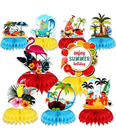 9 Pieces Hawaiian Luau Honeycomb Centerpieces Tropical Flamingo Palm Tree Table Topper for Summer Theme Party Decorations Haw...