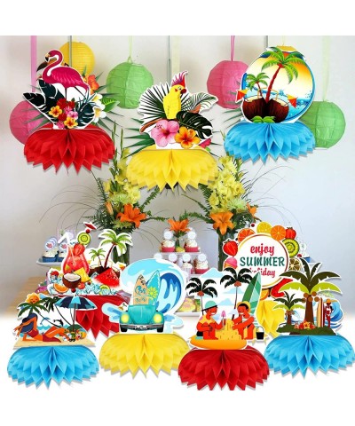 9 Pieces Hawaiian Luau Honeycomb Centerpieces Tropical Flamingo Palm Tree Table Topper for Summer Theme Party Decorations Haw...