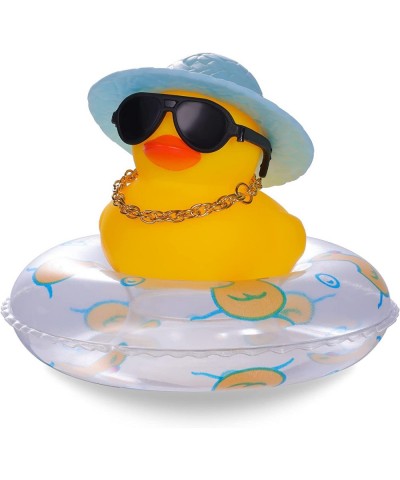 1PC Rubber Duck Car Duck Decoration Dashboard Little Yellow Rubber Duck with Gold Chain Hats and Donut Sunglasses for Car Off...