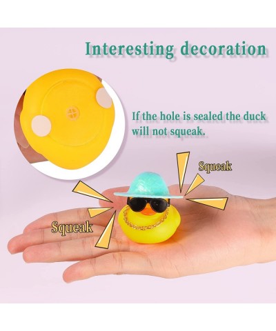 1PC Rubber Duck Car Duck Decoration Dashboard Little Yellow Rubber Duck with Gold Chain Hats and Donut Sunglasses for Car Off...