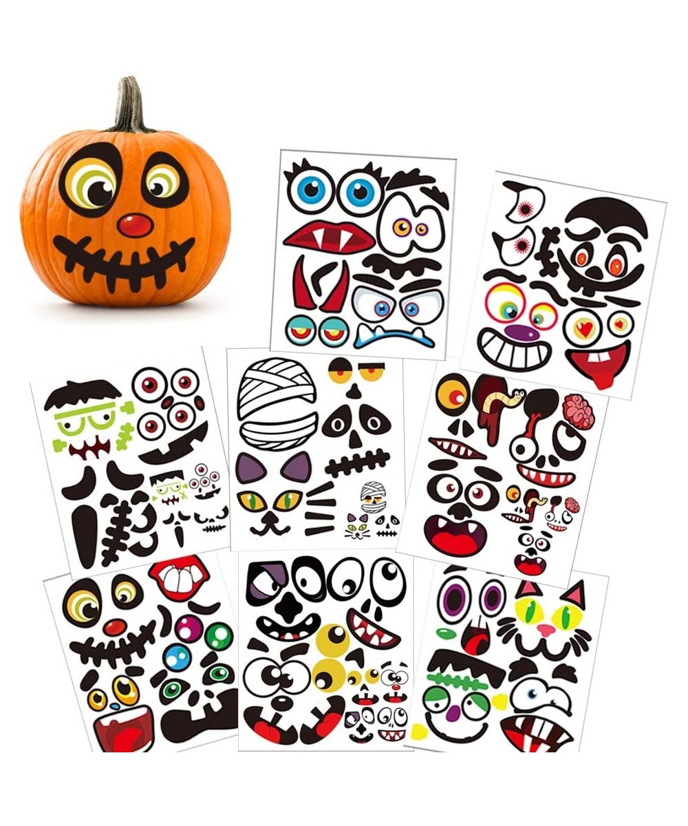 Halloween Pumpkin Stickers Face Decorating Decals - 8 Sheets Jack-o'-Lantern Decoration Kit 30 Pieces Funny Pumpkin Expressio...