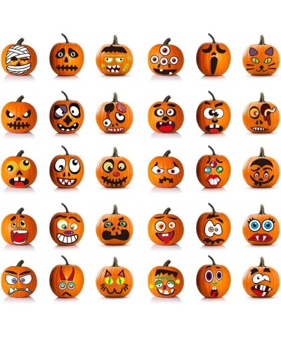 Halloween Pumpkin Stickers Face Decorating Decals - 8 Sheets Jack-o'-Lantern Decoration Kit 30 Pieces Funny Pumpkin Expressio...