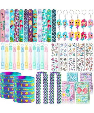 Mermaid Party Favor Set 80 Pcs Princess Silicone Bracelet Tattoo Stickers Slap Bracelet String Beads Bubble Stick Gift Bags P...