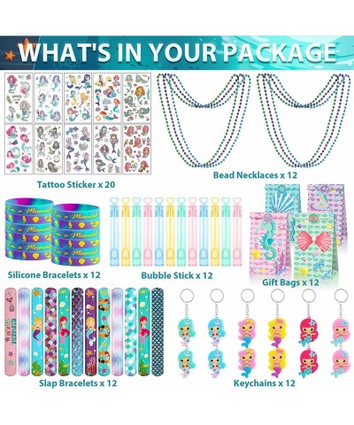 Mermaid Party Favor Set 80 Pcs Princess Silicone Bracelet Tattoo Stickers Slap Bracelet String Beads Bubble Stick Gift Bags P...