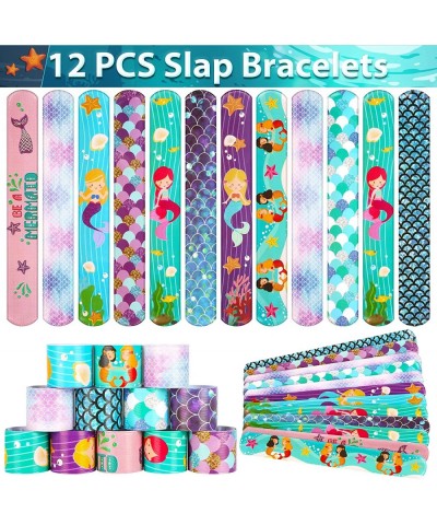 Mermaid Party Favor Set 80 Pcs Princess Silicone Bracelet Tattoo Stickers Slap Bracelet String Beads Bubble Stick Gift Bags P...