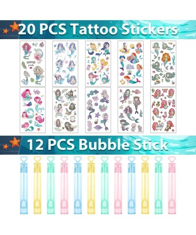 Mermaid Party Favor Set 80 Pcs Princess Silicone Bracelet Tattoo Stickers Slap Bracelet String Beads Bubble Stick Gift Bags P...