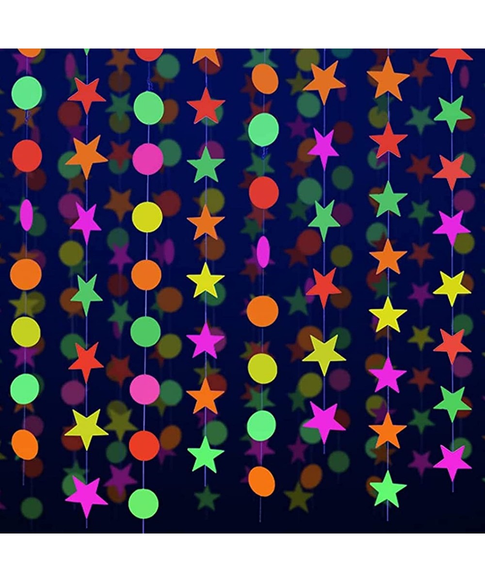 90ft Paper UV Round Neon Garland Stars Neon Streamers Black Light Decorations for Glow Party Supplies and Decorations UV Reac...