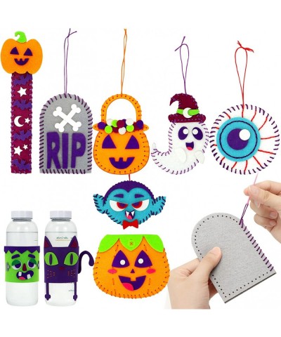 9 Pcs Halloween Sewing Craft Kit for Kids Includes Halloween Felt Ornaments Cup Sleeve Bookmark and Coin Purse DIY Sewing Cra...