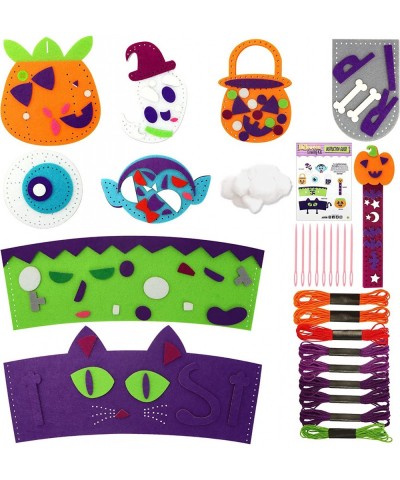 9 Pcs Halloween Sewing Craft Kit for Kids Includes Halloween Felt Ornaments Cup Sleeve Bookmark and Coin Purse DIY Sewing Cra...