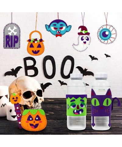 9 Pcs Halloween Sewing Craft Kit for Kids Includes Halloween Felt Ornaments Cup Sleeve Bookmark and Coin Purse DIY Sewing Cra...