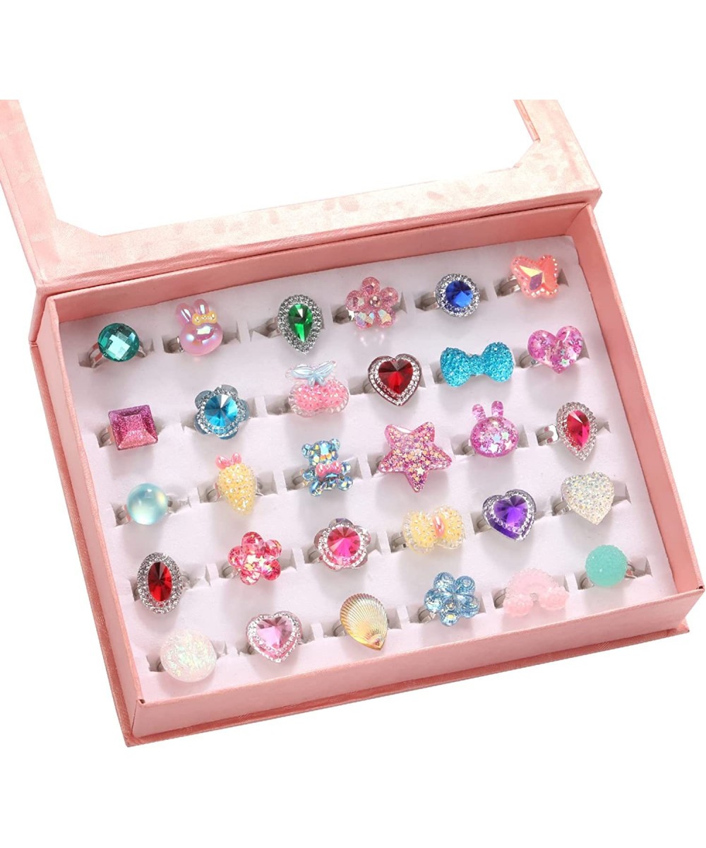 Little Girl Jewel Rings in Box Adjustable No duplication Girl Pretend Play and Dress Up Rings (30 Jewel Ring) $21.32 Kids' Dr...