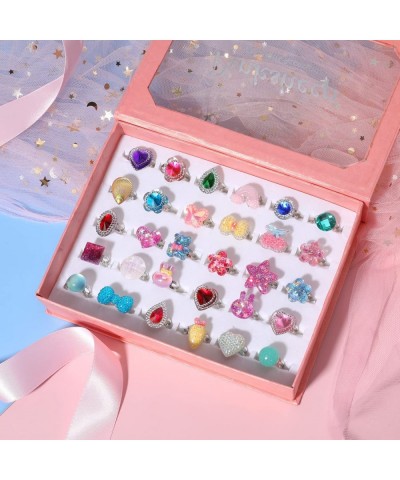 Little Girl Jewel Rings in Box Adjustable No duplication Girl Pretend Play and Dress Up Rings (30 Jewel Ring) $21.32 Kids' Dr...