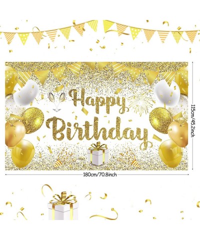 Gold White Birthday Party Decorations Banner Gold and White Happy Birthday Backdrop Banner Large Gold White Birthday Banner P...