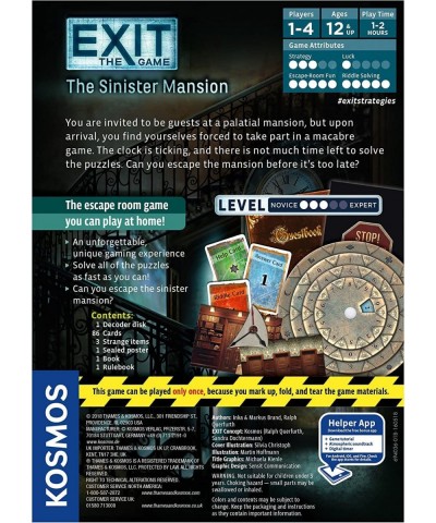 Exit: The Sinister Mansion | Exit: The Game - A Kosmos Game | Family-Friendly Card-Based at-Home Escape Room Experience for 1...