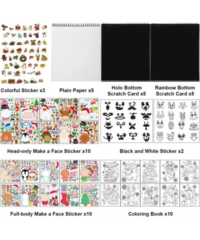 Christmas 20 Pcs Make-a-face Stickers 10 Pcs Coloring Book 10 Pcs Rainbow Color Scratch Christmas Art & Craf Kit Combo Set fo...