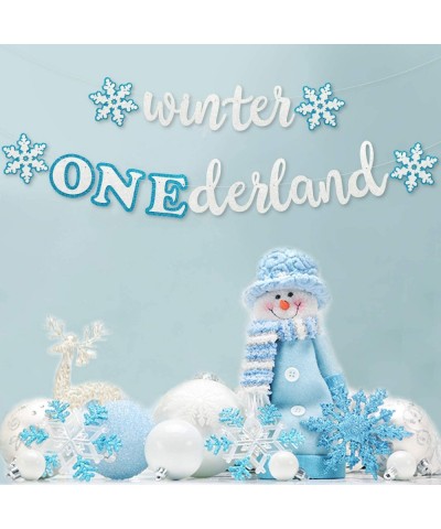 Winter Onederland Banner Blue & White Snowflakes Garland Winter 1st Birthday Decor For Baby Girls Boys Winter Onederland Froz...