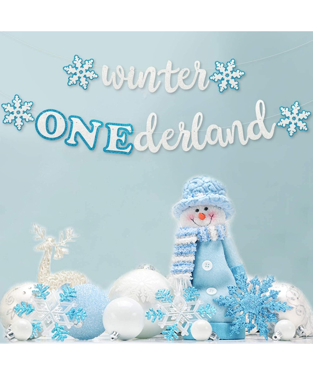 Winter Onederland Banner Blue & White Snowflakes Garland Winter 1st Birthday Decor For Baby Girls Boys Winter Onederland Froz...