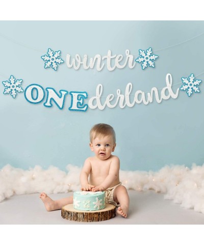 Winter Onederland Banner Blue & White Snowflakes Garland Winter 1st Birthday Decor For Baby Girls Boys Winter Onederland Froz...