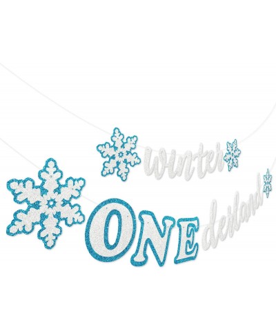 Winter Onederland Banner Blue & White Snowflakes Garland Winter 1st Birthday Decor For Baby Girls Boys Winter Onederland Froz...