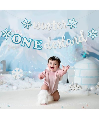 Winter Onederland Banner Blue & White Snowflakes Garland Winter 1st Birthday Decor For Baby Girls Boys Winter Onederland Froz...